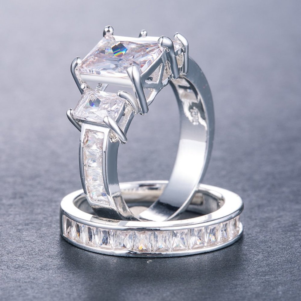 925 Silver Plated Promise Ring CZ Wedding Couple Ring, FB16FA1090
